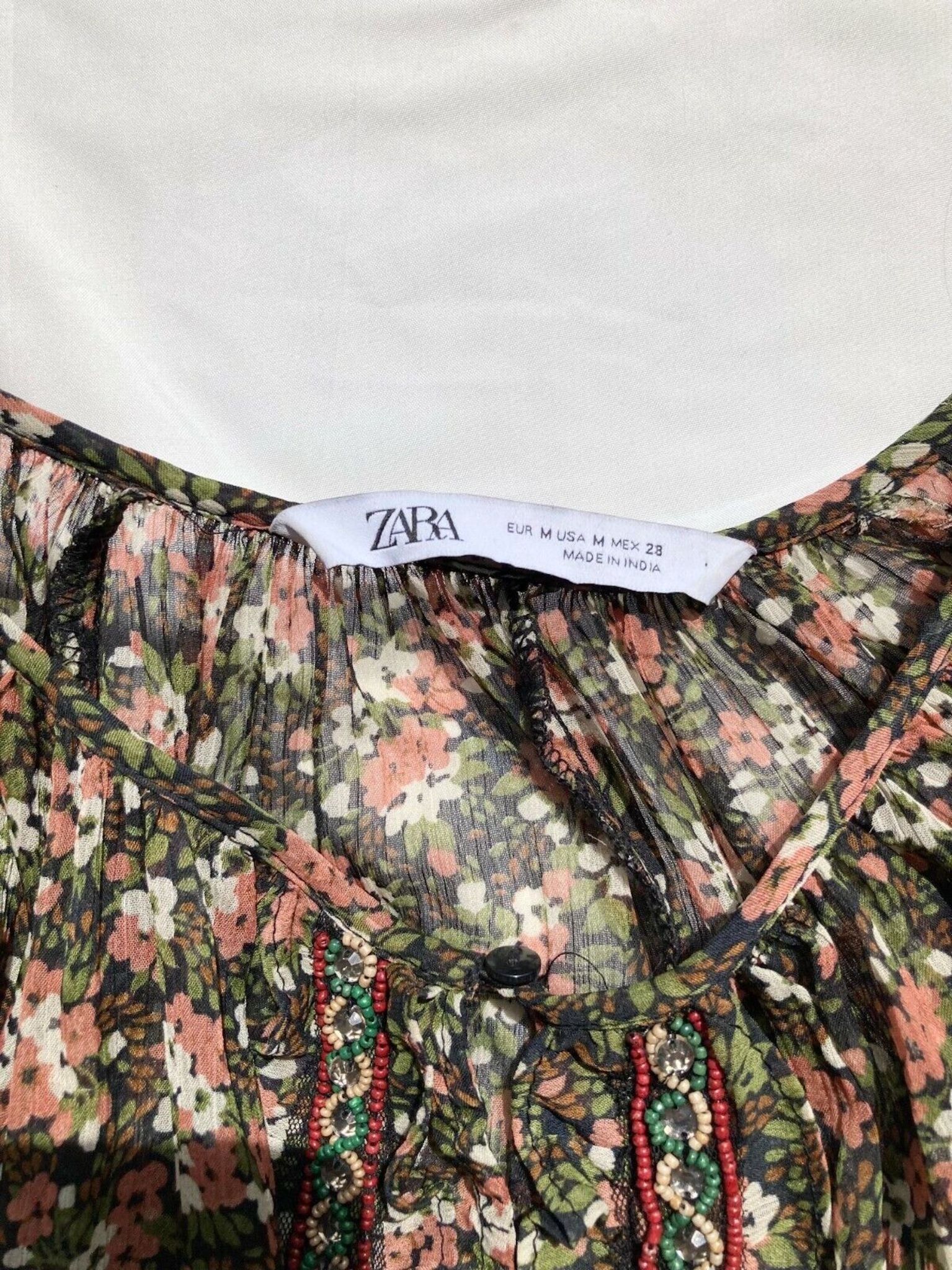 ZARA Floral Peasant Mini Dress, Size M - 5