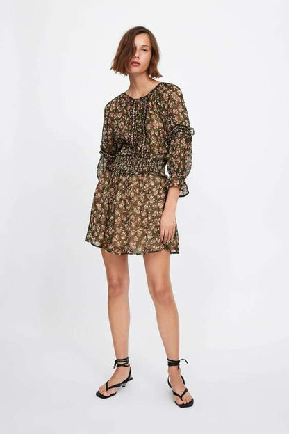 ZARA Floral Peasant Mini Dress, Size M - 7