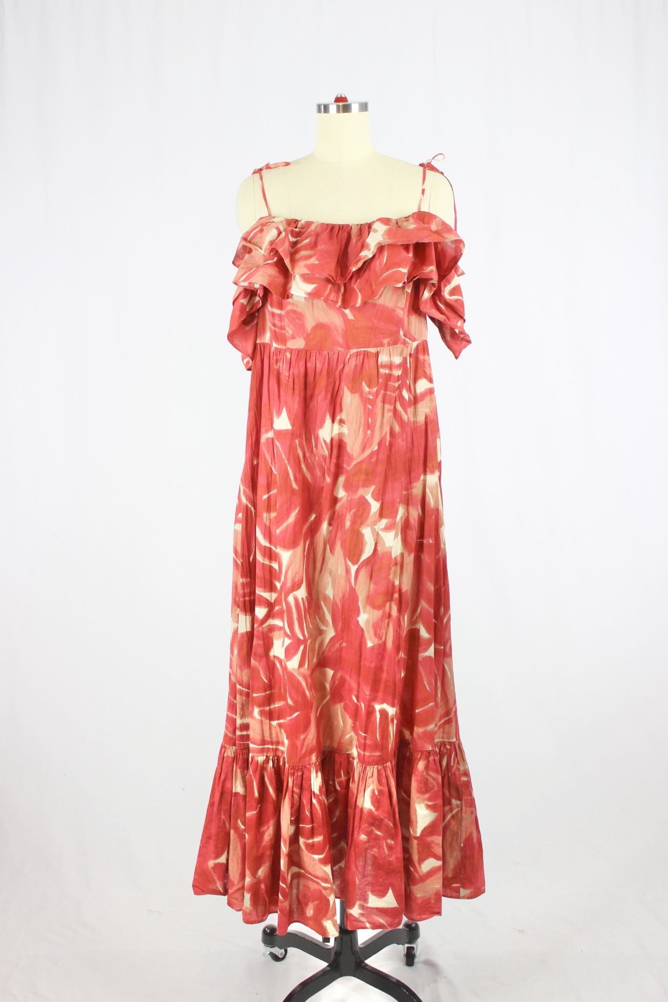 ZARA Red Leaf Print Maxi Dress, Size L - 1