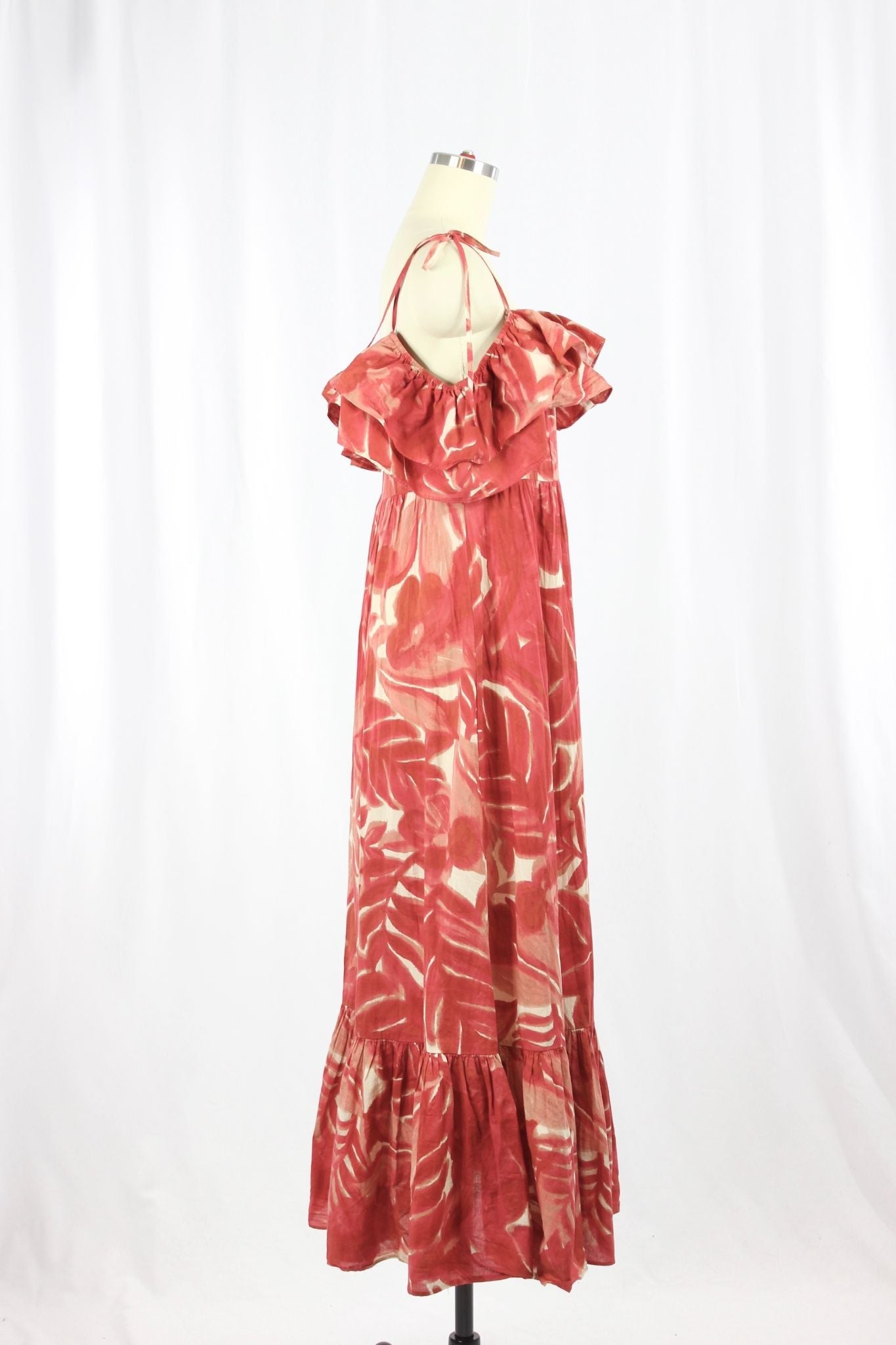 ZARA Red Leaf Print Maxi Dress, Size L - 2