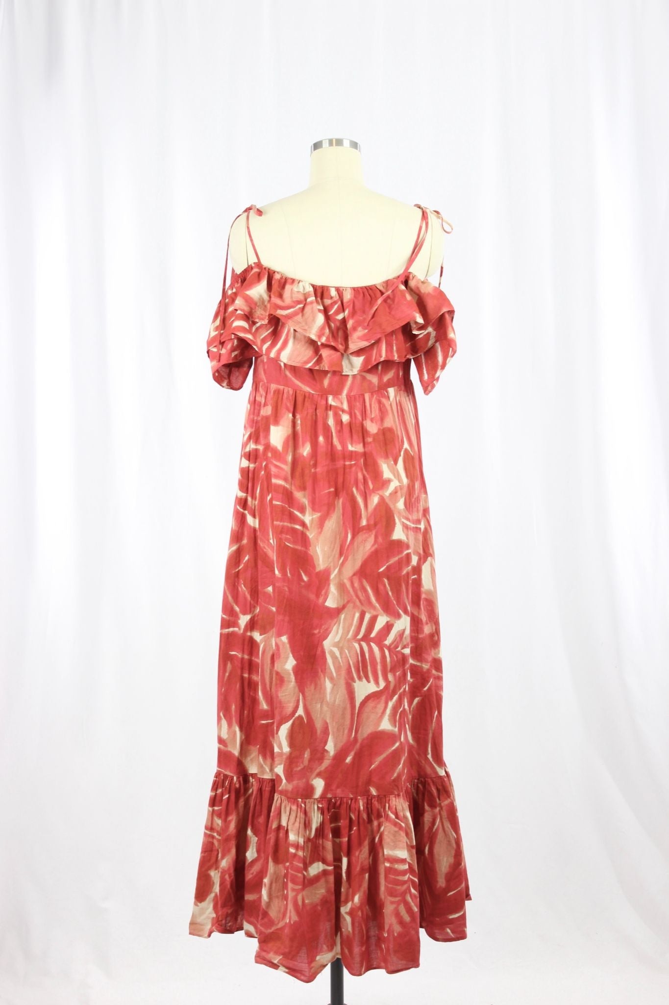 ZARA Red Leaf Print Maxi Dress, Size L - 3