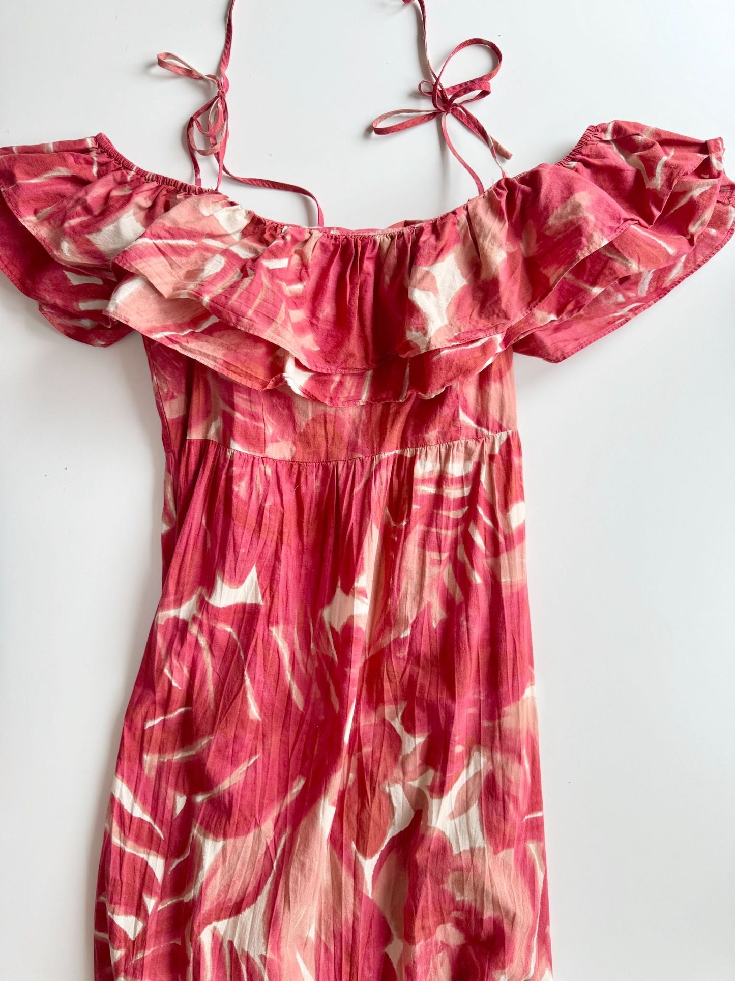 ZARA Red Leaf Print Maxi Dress, Size L - 5