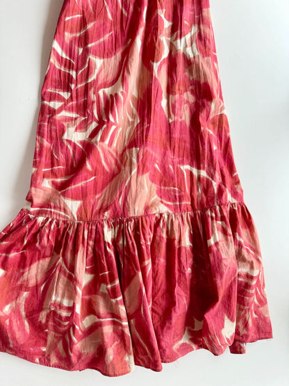 ZARA Red Leaf Print Maxi Dress, Size L - 6