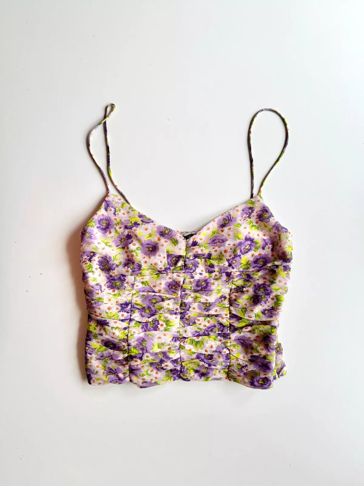 ZARA Purple Floral Ruched Top, Size S - 1