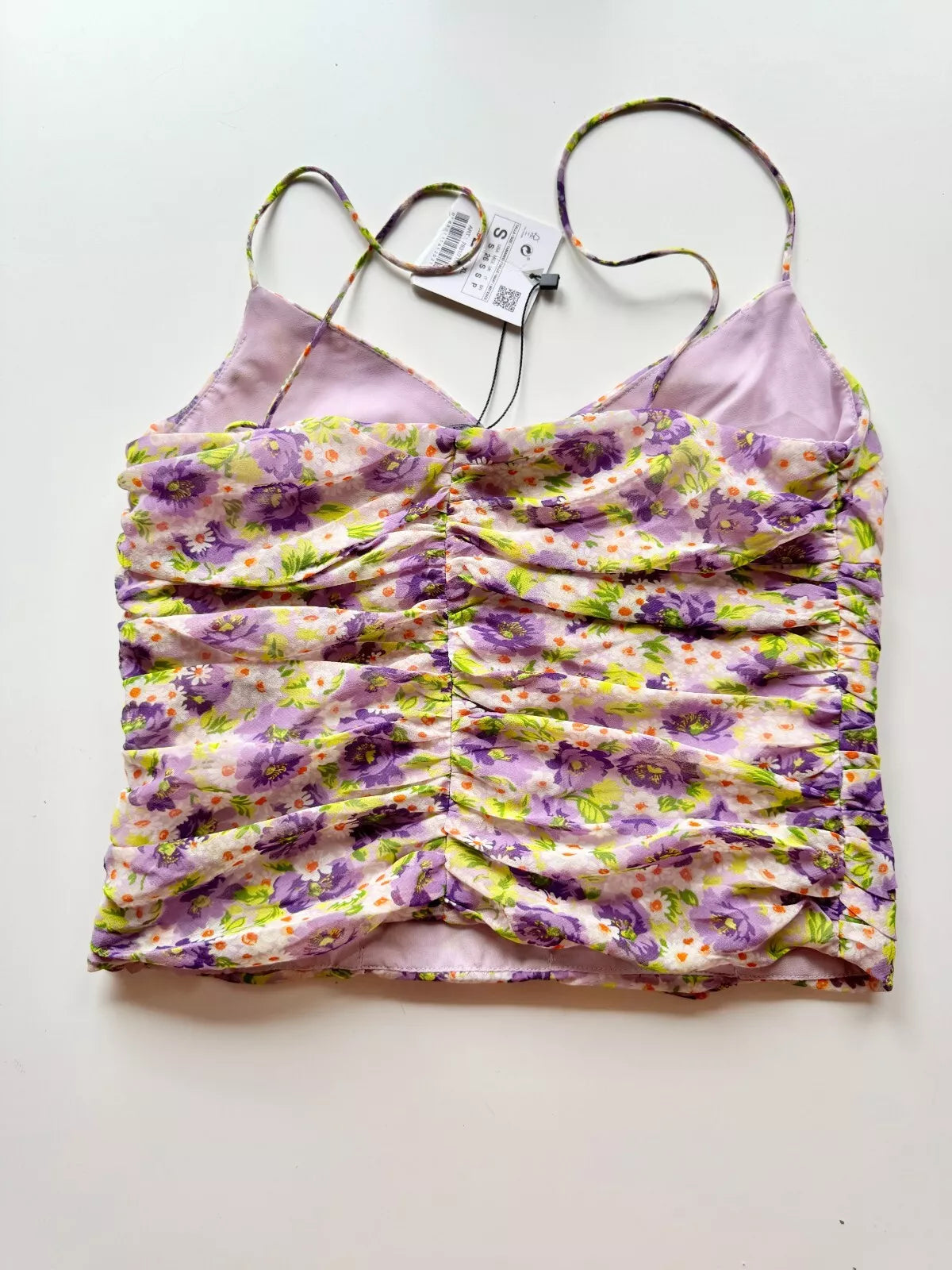 ZARA Purple Floral Ruched Top, Size S - 2