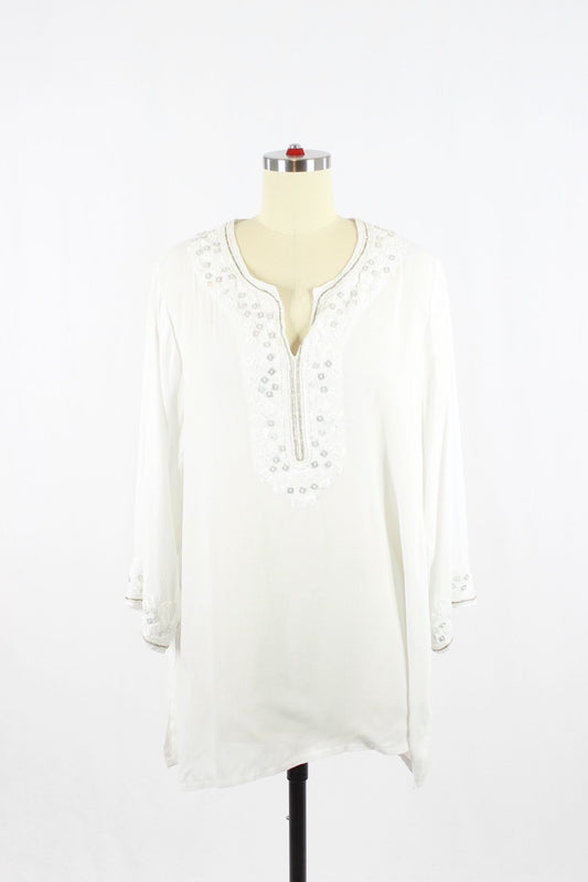 MISA White Embellished Tunic, Size L - 1