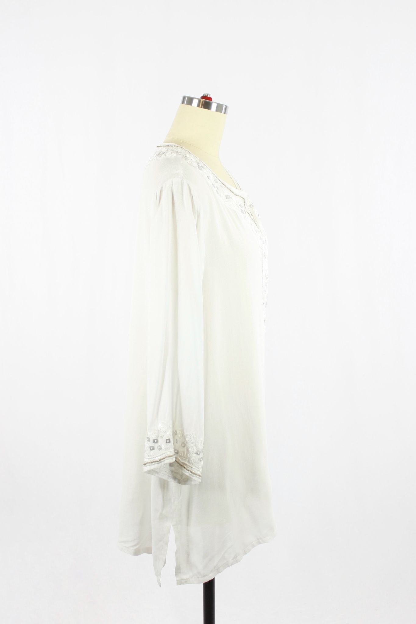 MISA White Embellished Tunic, Size L - 2