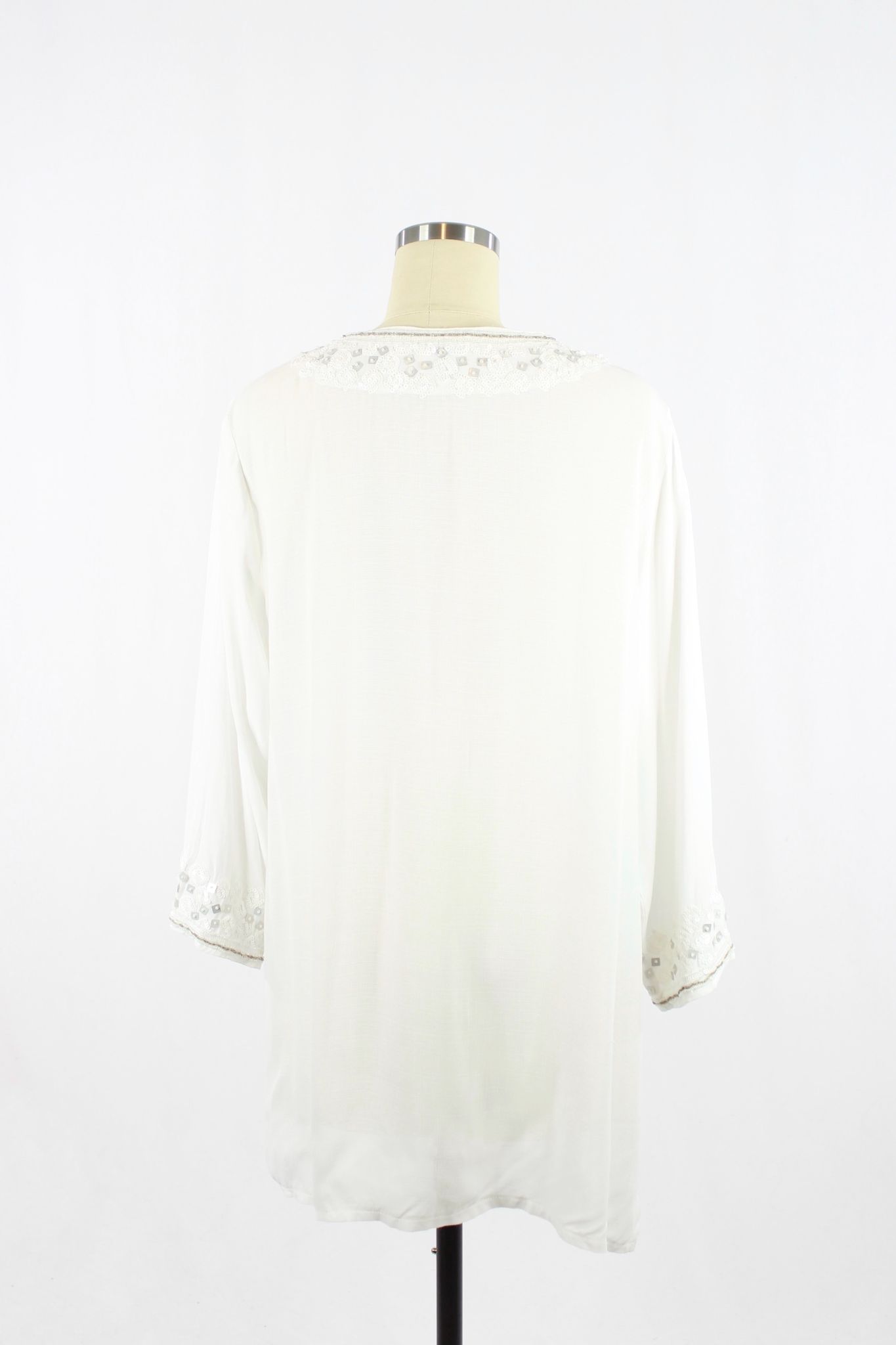 MISA White Embellished Tunic, Size L - 3