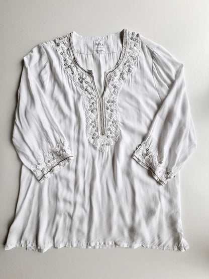 MISA White Embellished Tunic, Size L - 4