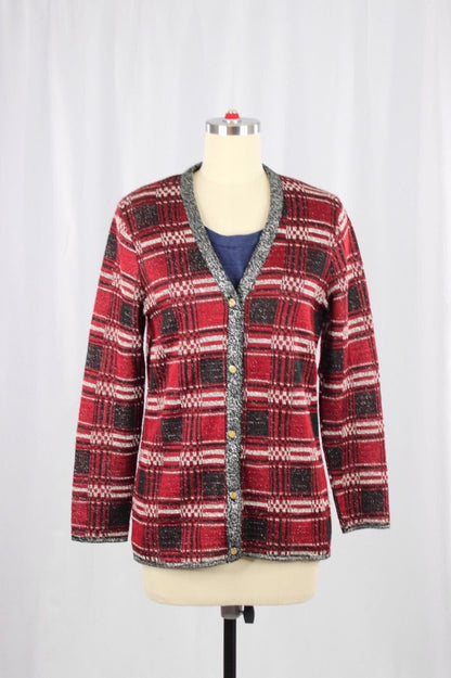 Vintage PAGE Red Plaid Cardigan, Size M - 1