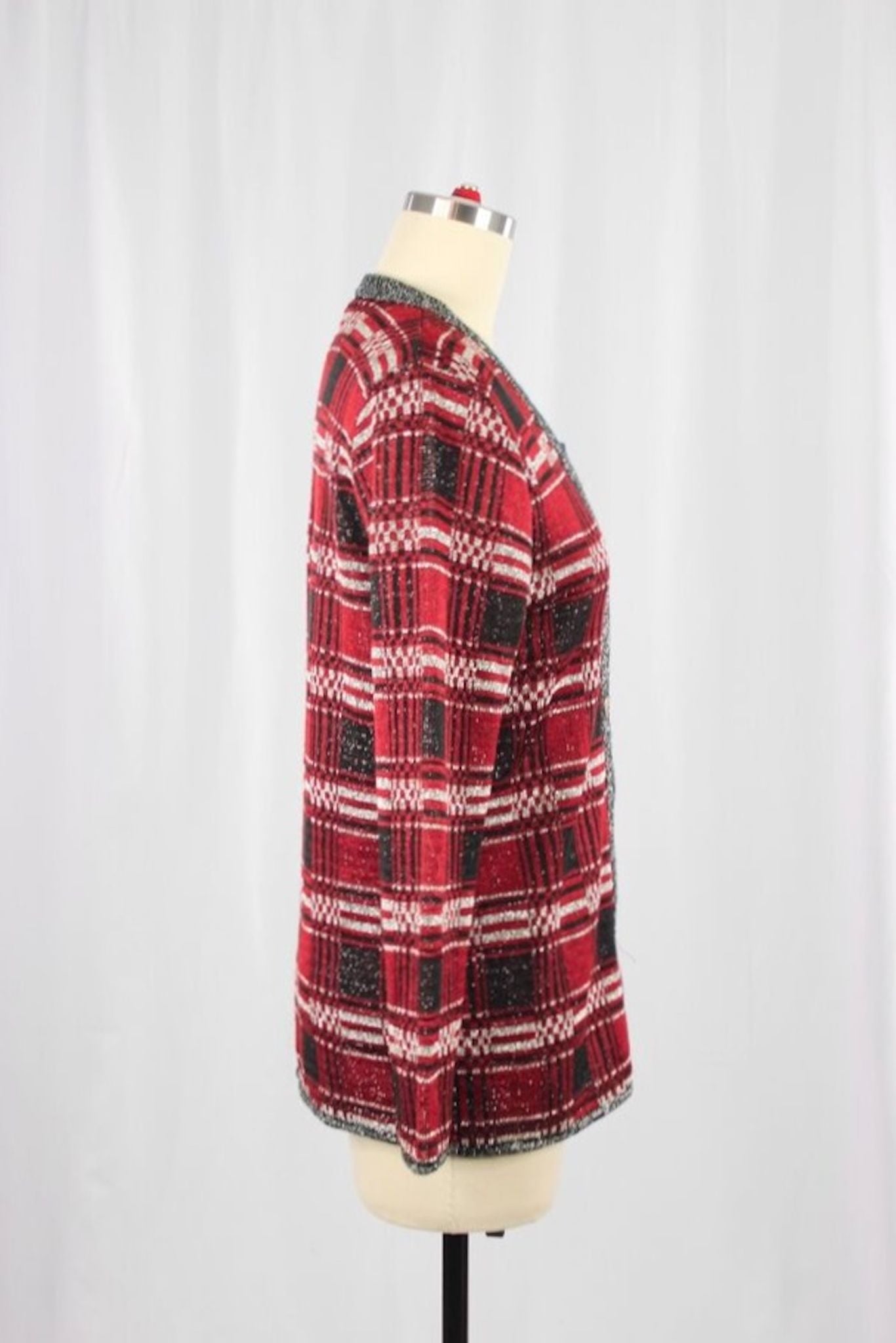 Vintage PAGE Red Plaid Cardigan, Size M - 2