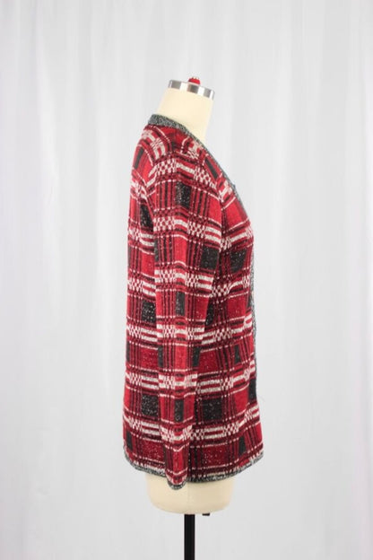 Vintage PAGE Red Plaid Cardigan, Size M - 2