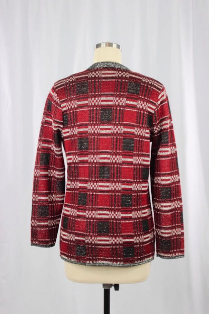 Vintage PAGE Red Plaid Cardigan, Size M - 3