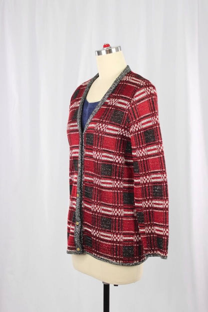 Vintage PAGE Red Plaid Cardigan, Size M - 4