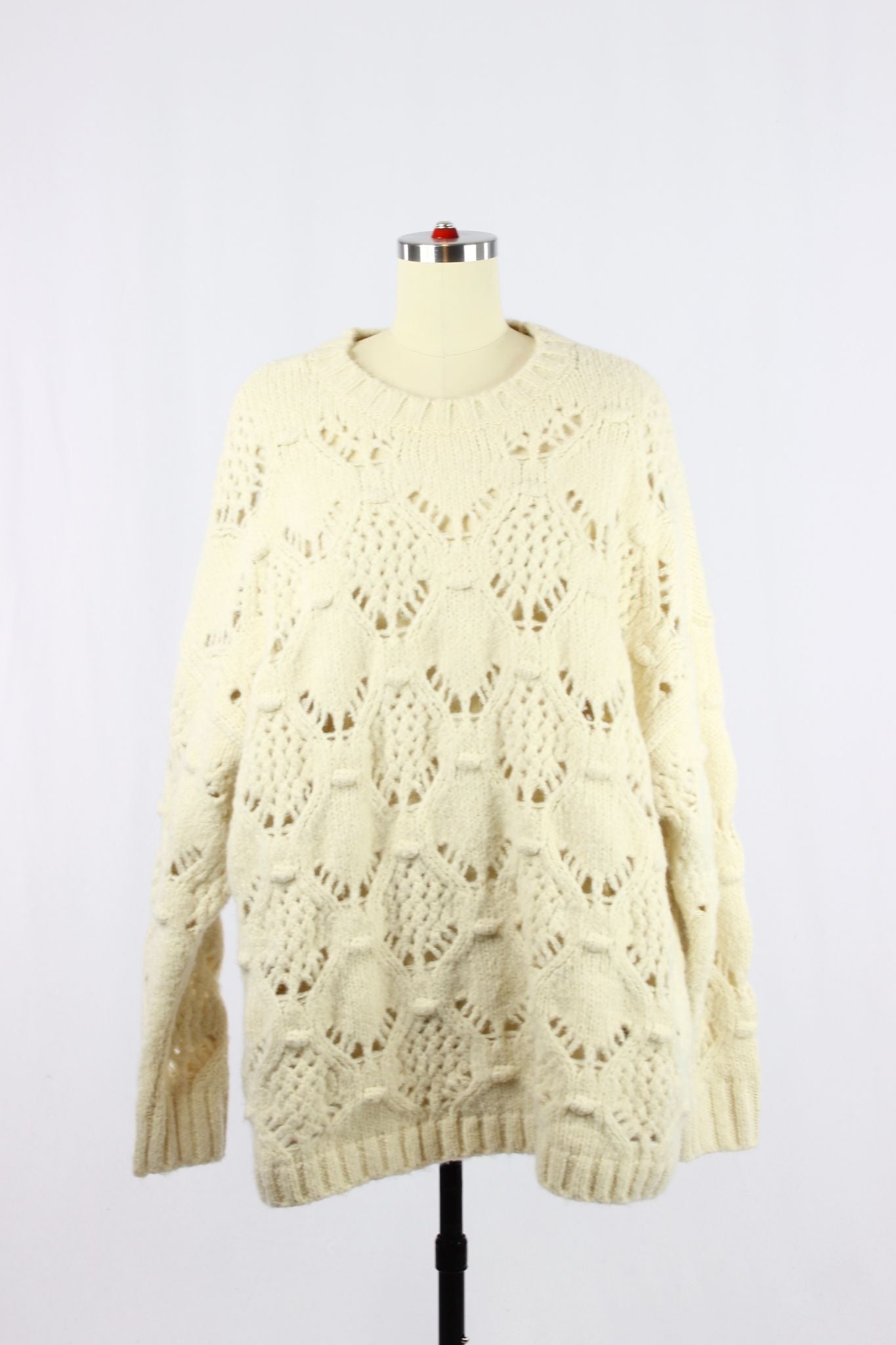 AMERICAN EAGLE Cream Wool Blend Pointelle Sweater, Size L - 1