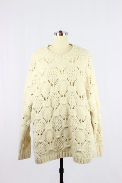 AMERICAN EAGLE Cream Wool Blend Pointelle Sweater, Size L - 1