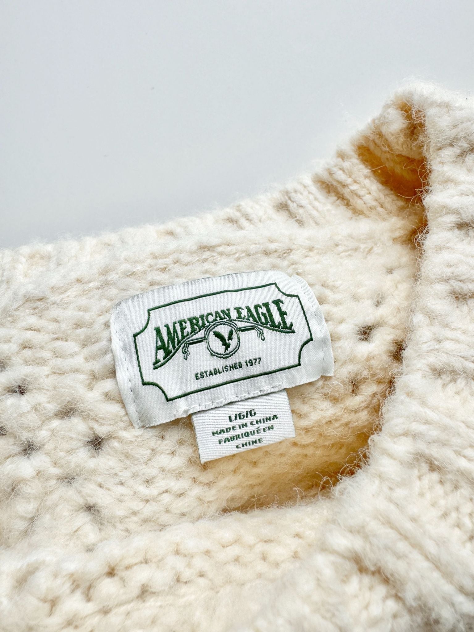 AMERICAN EAGLE Cream Wool Blend Pointelle Sweater, Size L - 6