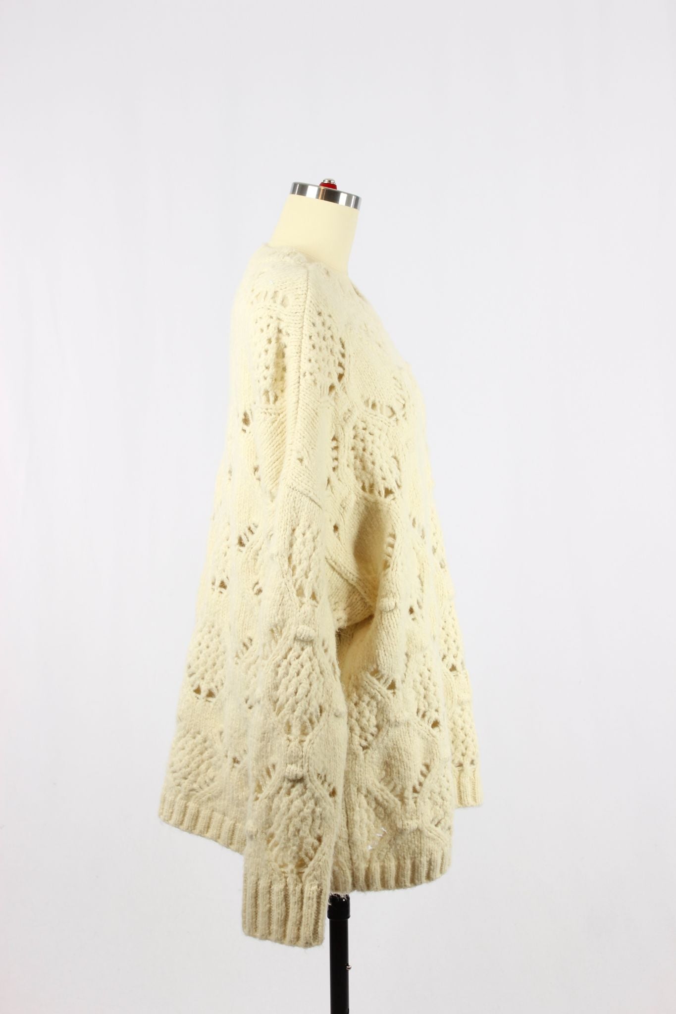 AMERICAN EAGLE Cream Wool Blend Pointelle Sweater, Size L - 2