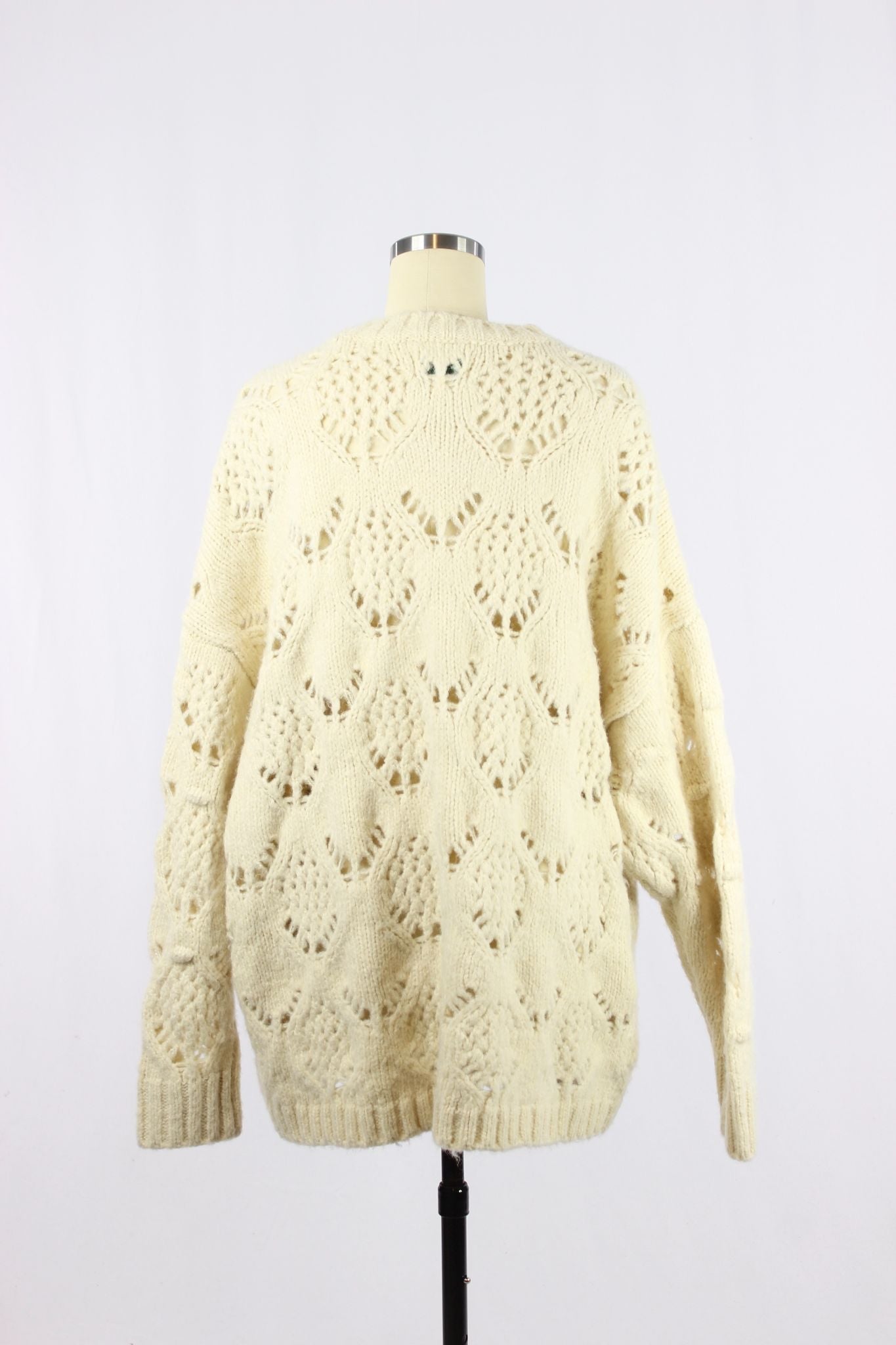 AMERICAN EAGLE Cream Wool Blend Pointelle Sweater, Size L - 3