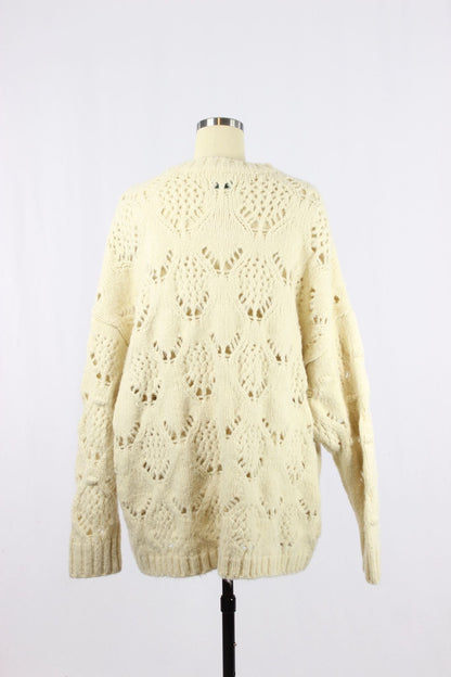 AMERICAN EAGLE Cream Wool Blend Pointelle Sweater, Size L - 3