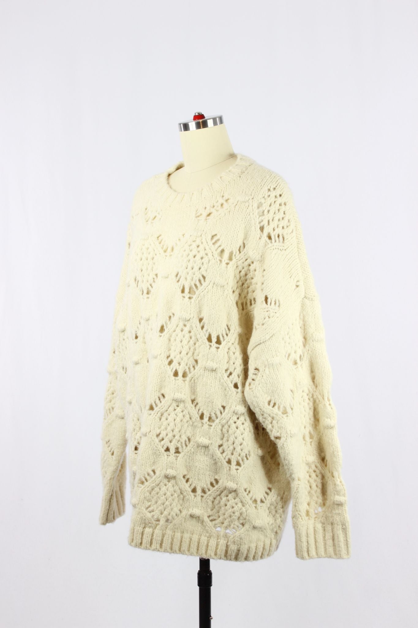 AMERICAN EAGLE Cream Wool Blend Pointelle Sweater, Size L - 4