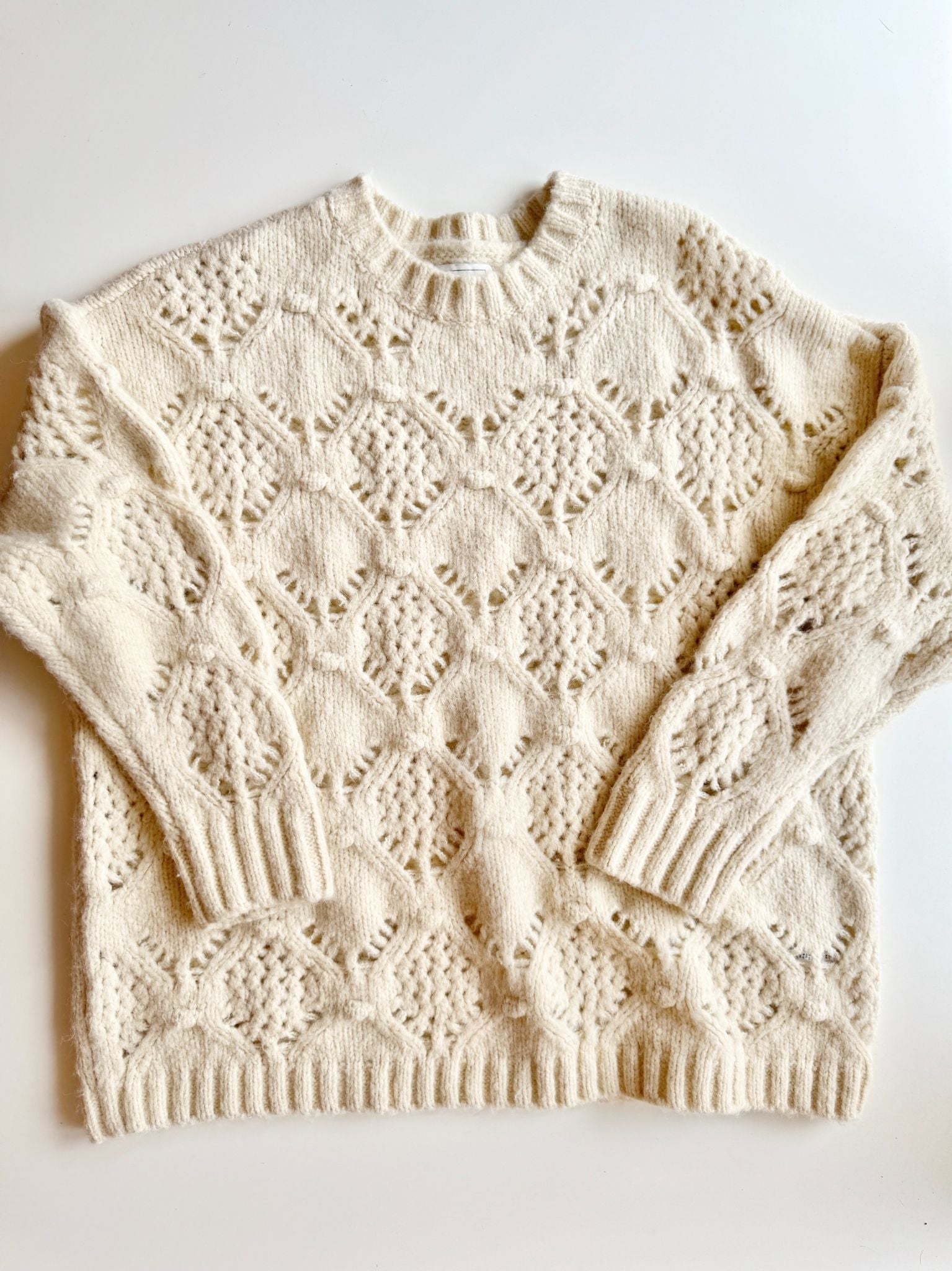AMERICAN EAGLE Cream Wool Blend Pointelle Sweater, Size L - 5