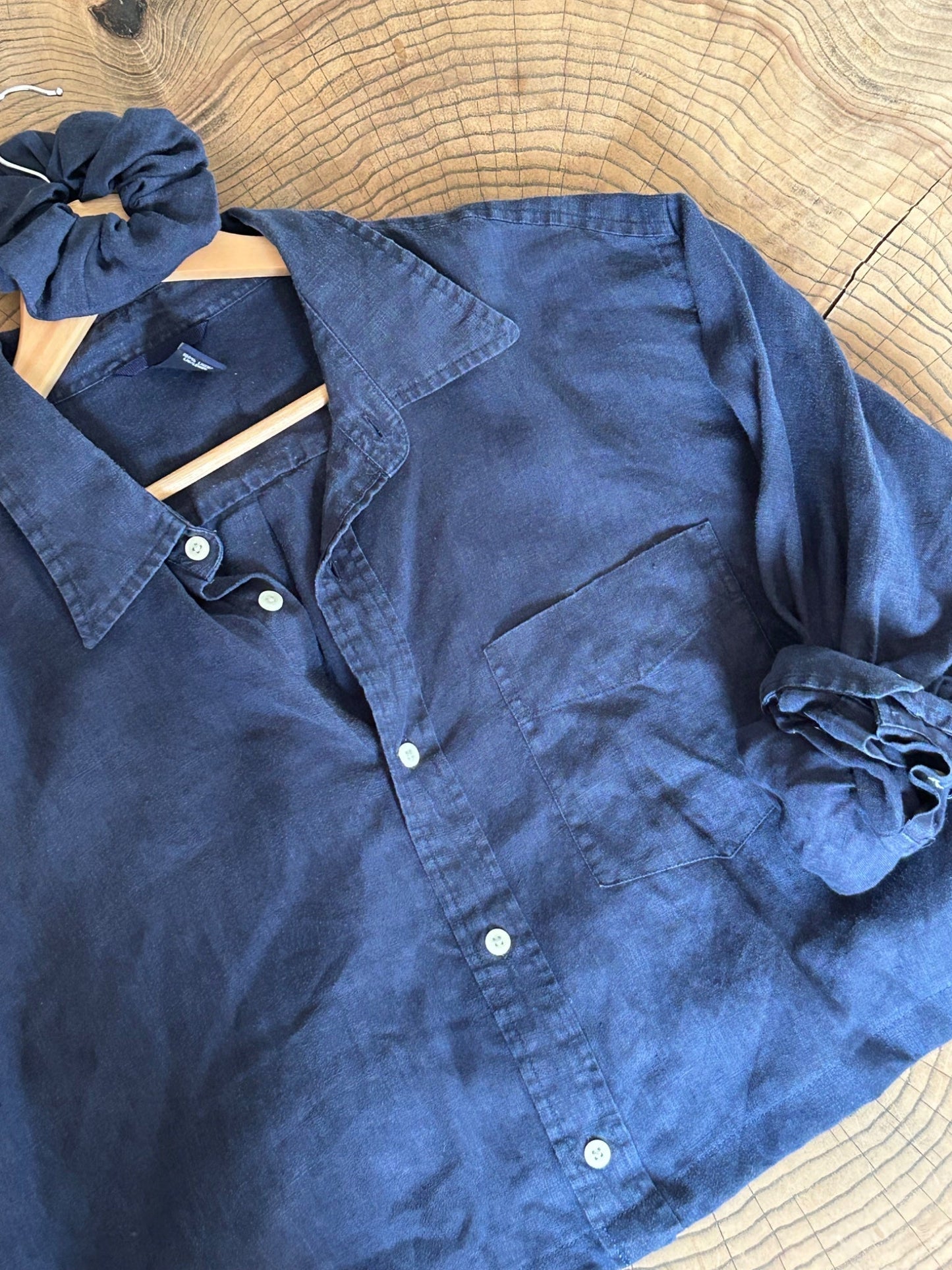 the navy linen button down set - 1