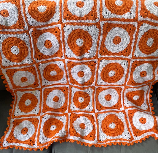 Vintage Fall/ Halloween Granny Square Afghan - 1