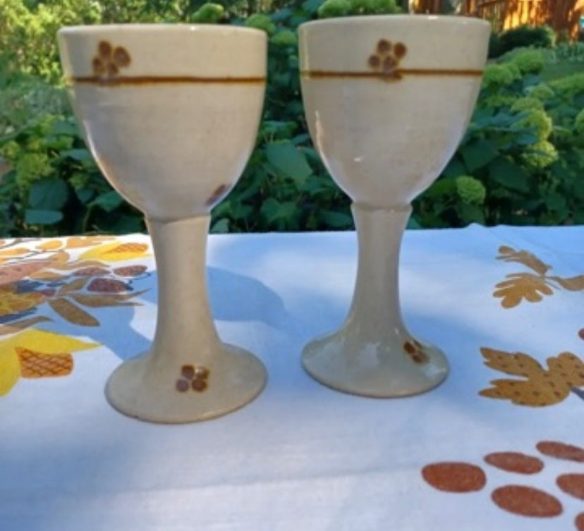 Pair of Pottery Wine Goblets - 1