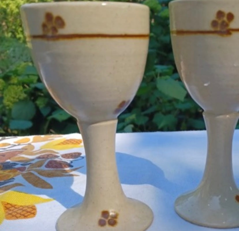 Pair of Pottery Wine Goblets - 3