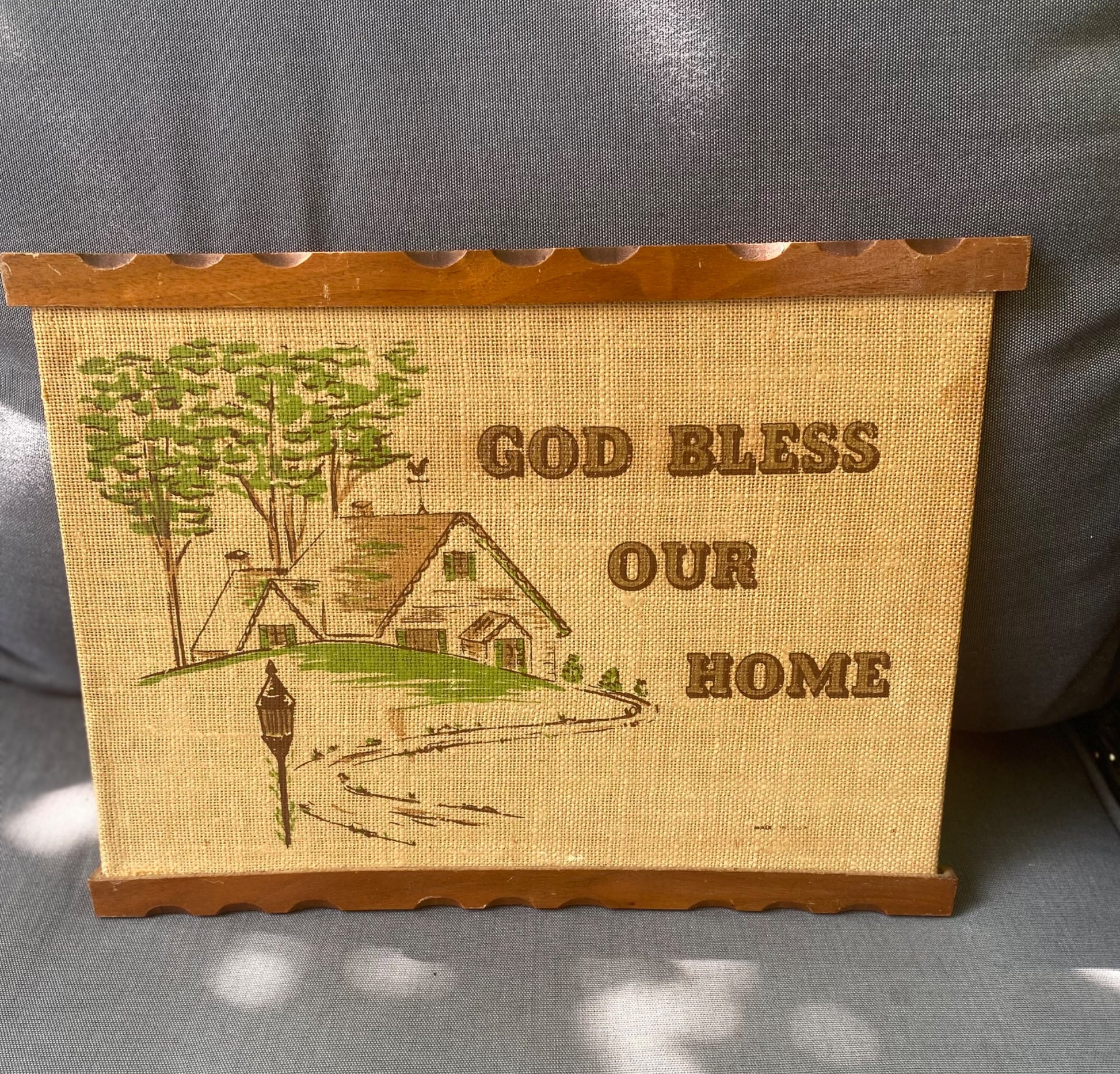 Vintage “God Bless Our Home” Wooden Picture - 1