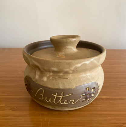 Vintage Pottery Butter Dish with Lid - 1