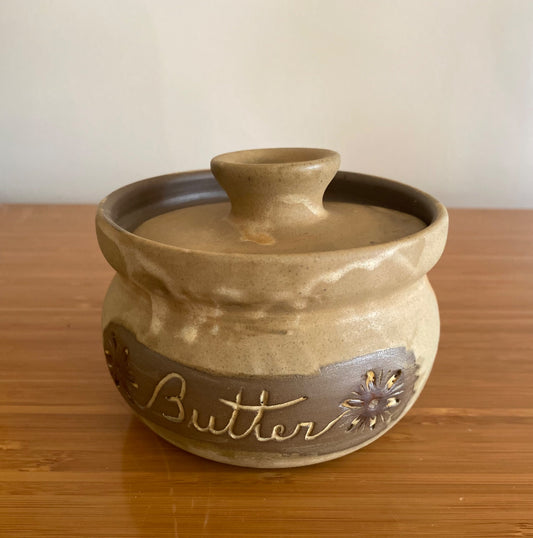 Vintage Pottery Butter Dish with Lid - 1