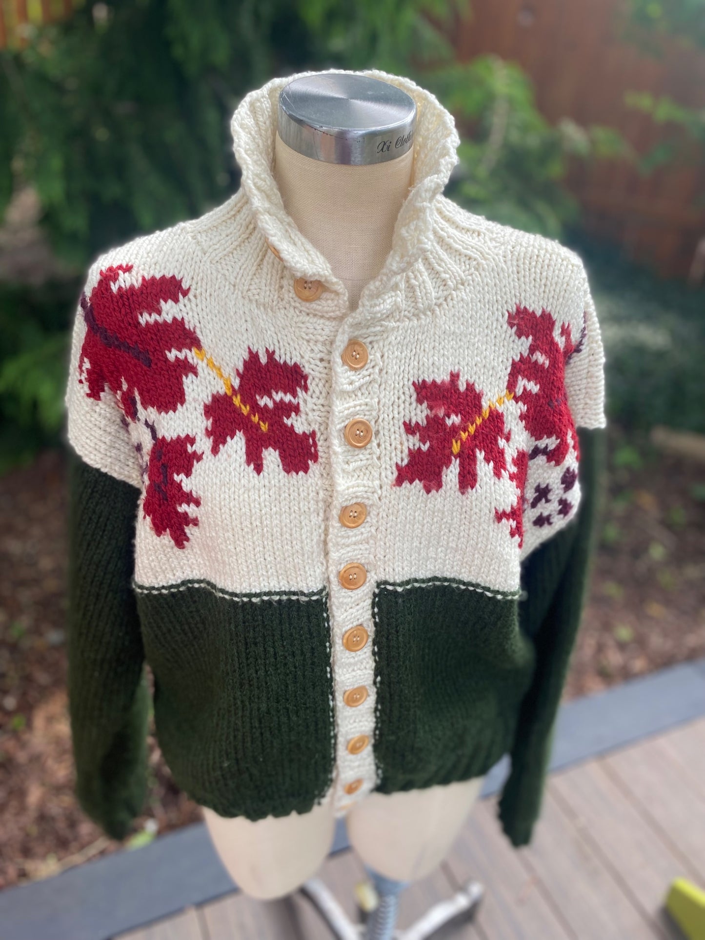 Vintage Hand Knit Fall Leaves Cardigan - 1