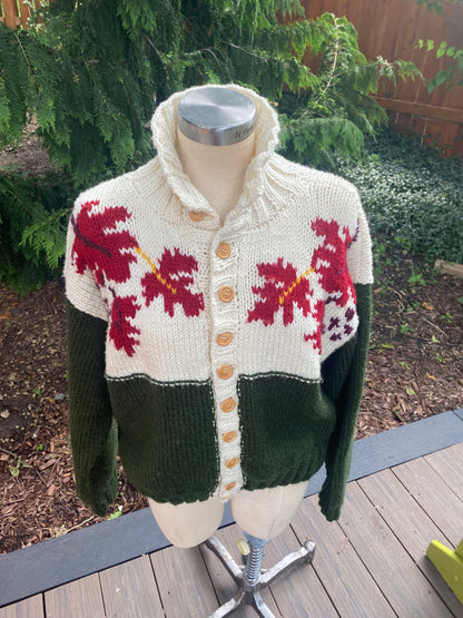 Vintage Hand Knit Fall Leaves Cardigan - 3