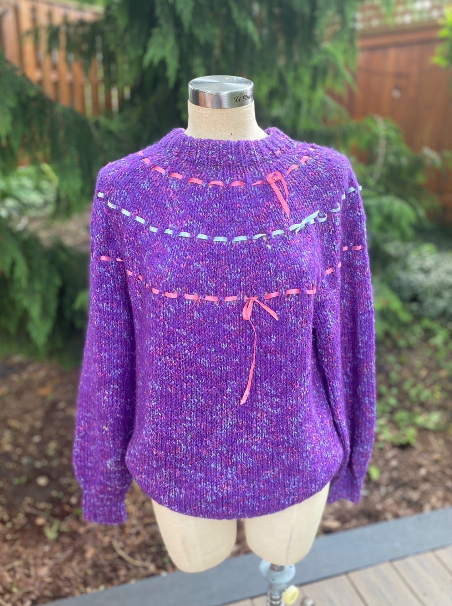 Vintage Hand Knit Ribbon Sweater - 1