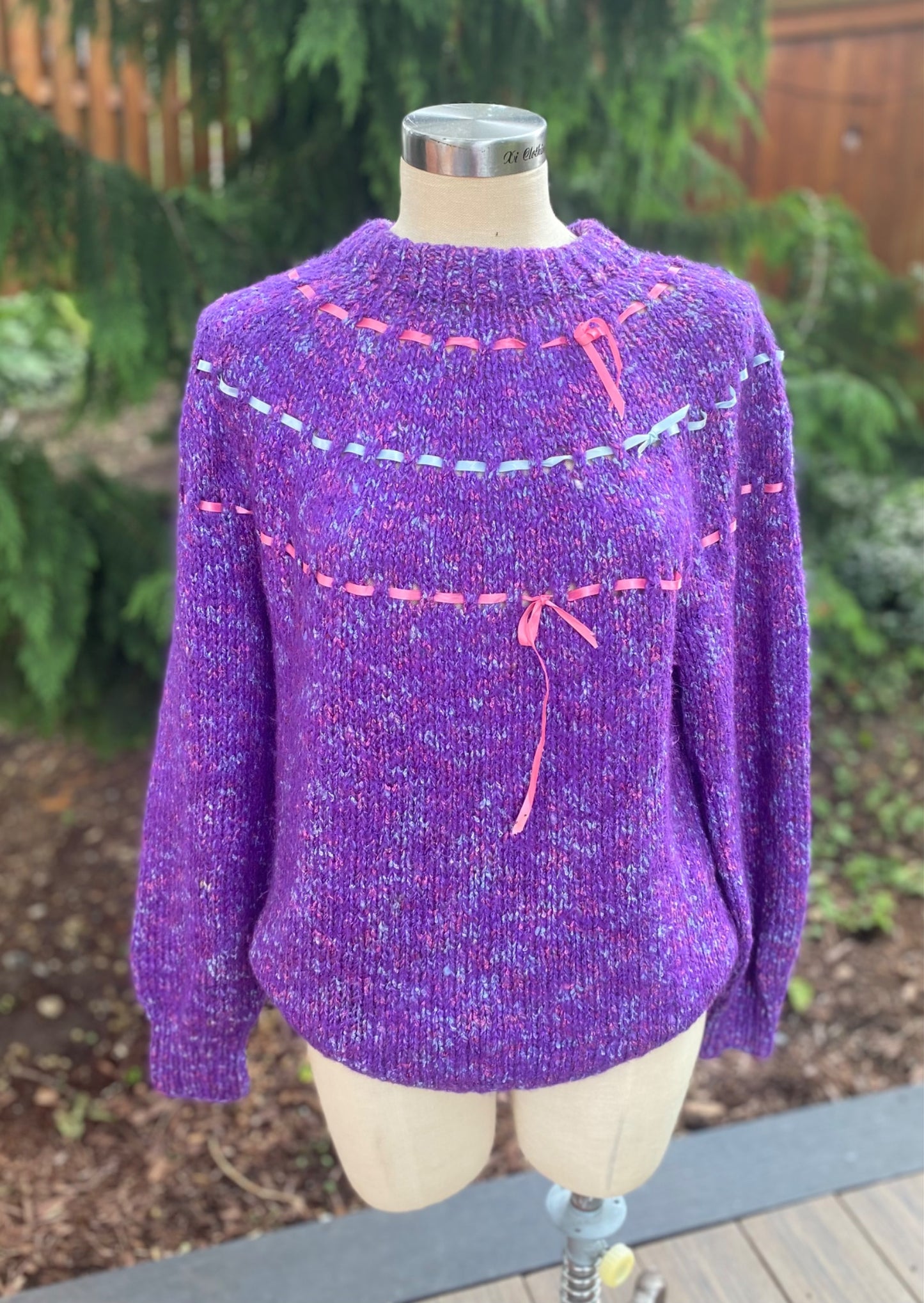 Vintage Hand Knit Ribbon Sweater - 3