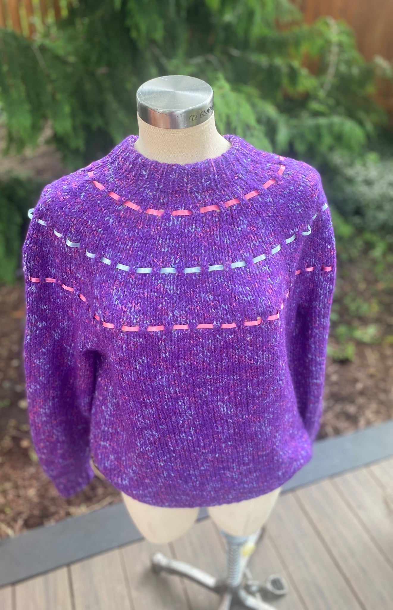 Vintage Hand Knit Ribbon Sweater - 2