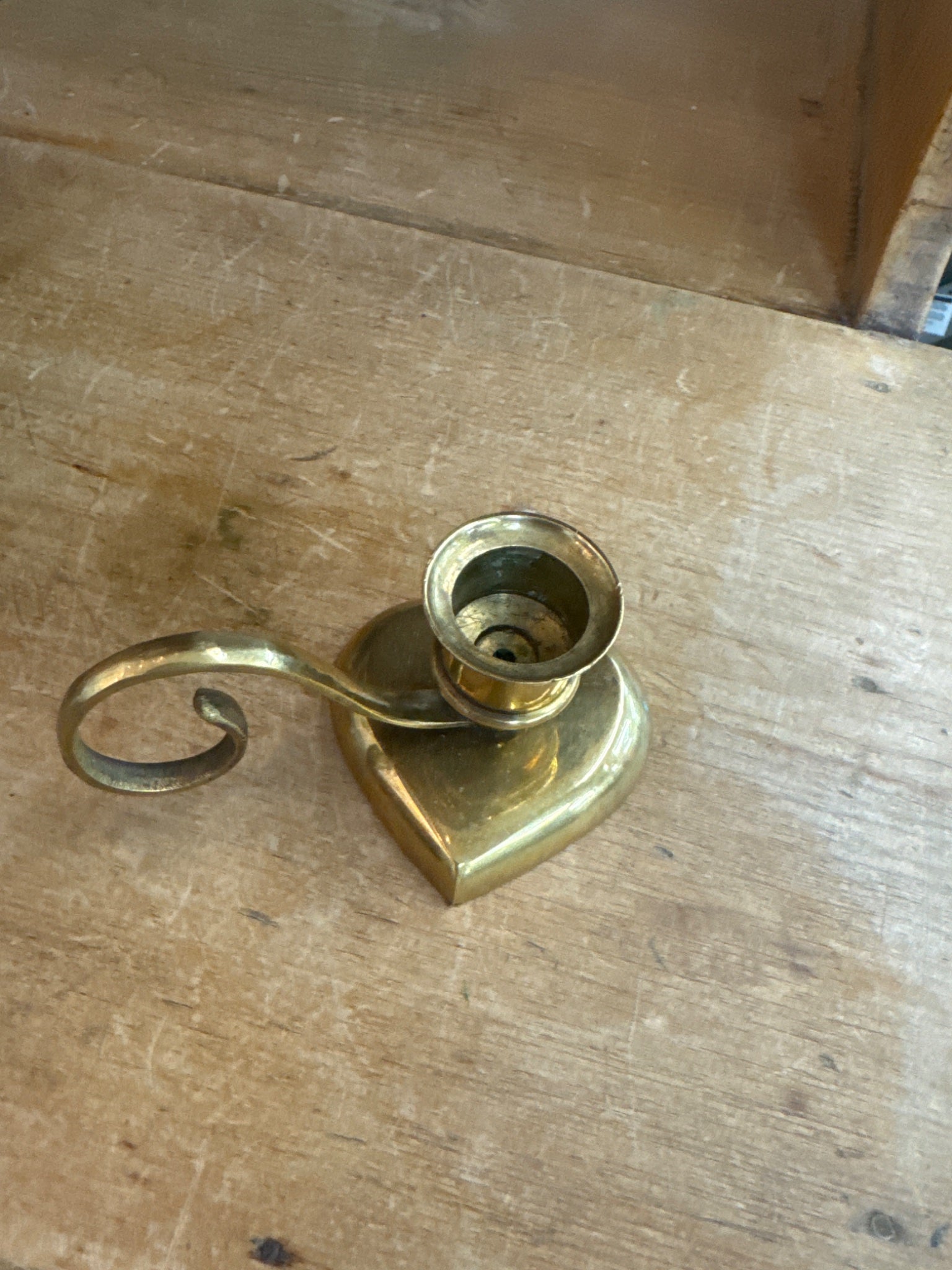 Vintage brass heart candle holder - 1