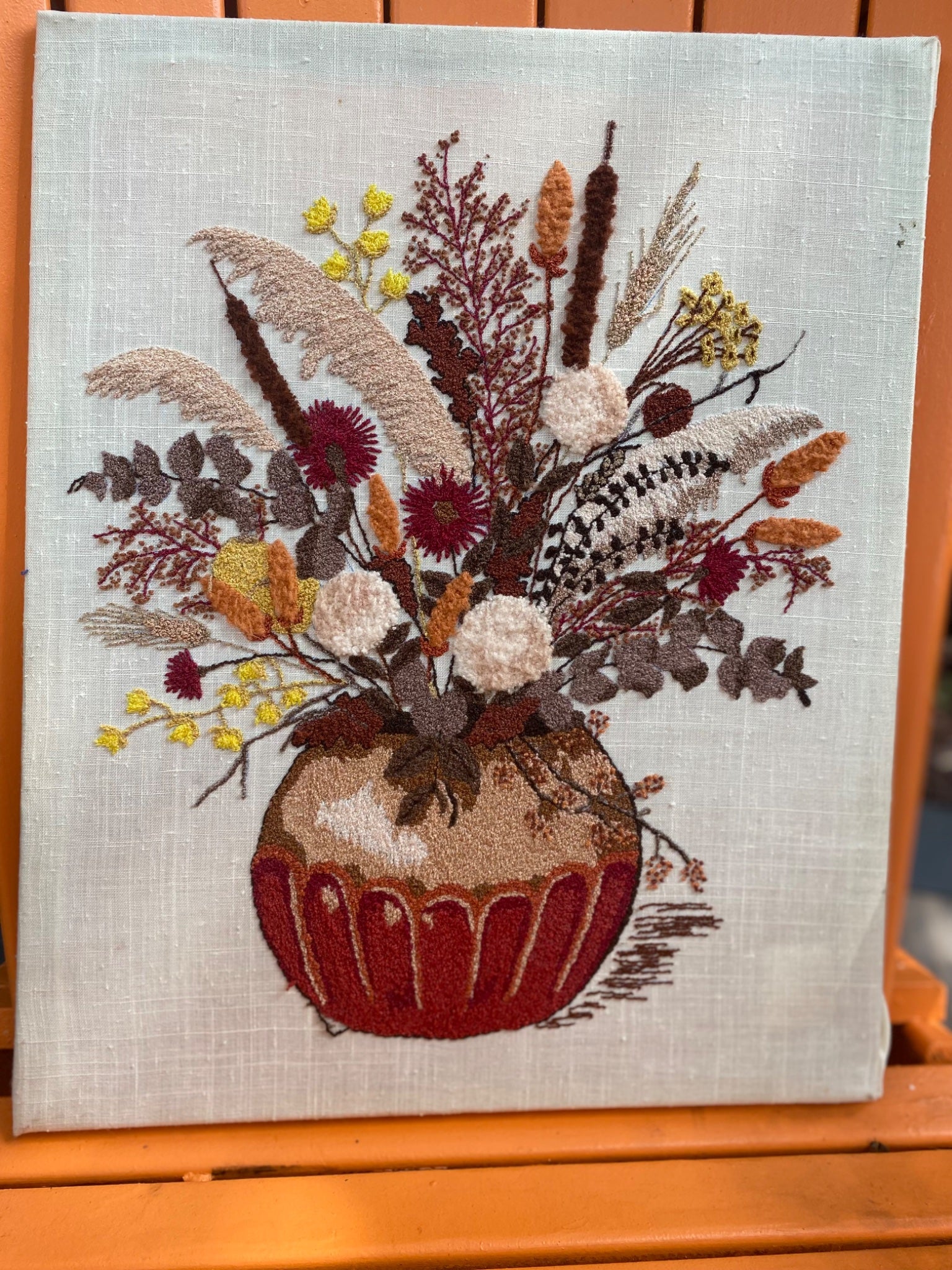 Vintage Fall Floral Crewel Bouquet - 2