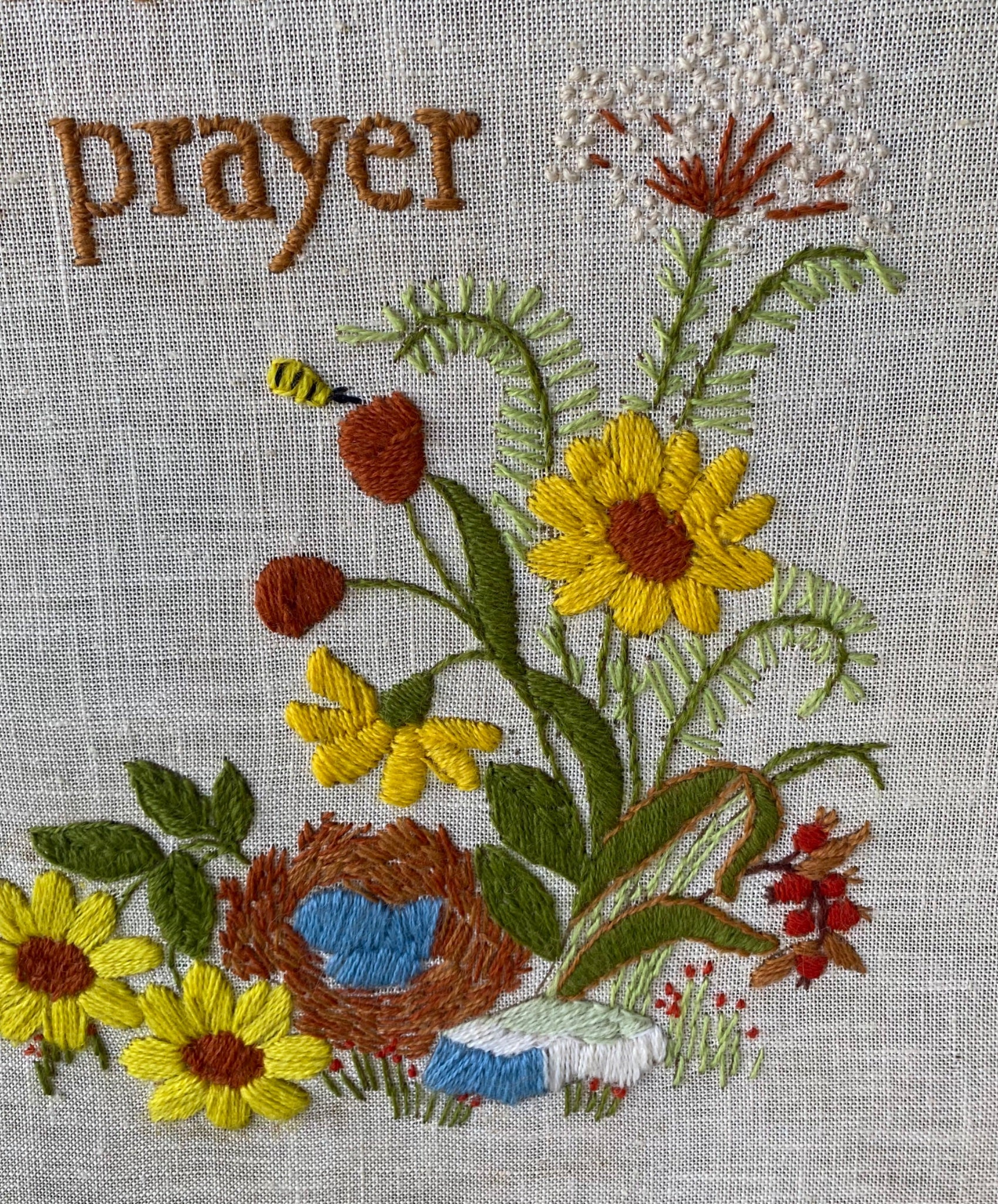 Vintage Framed “Prayer” Crewel - 4