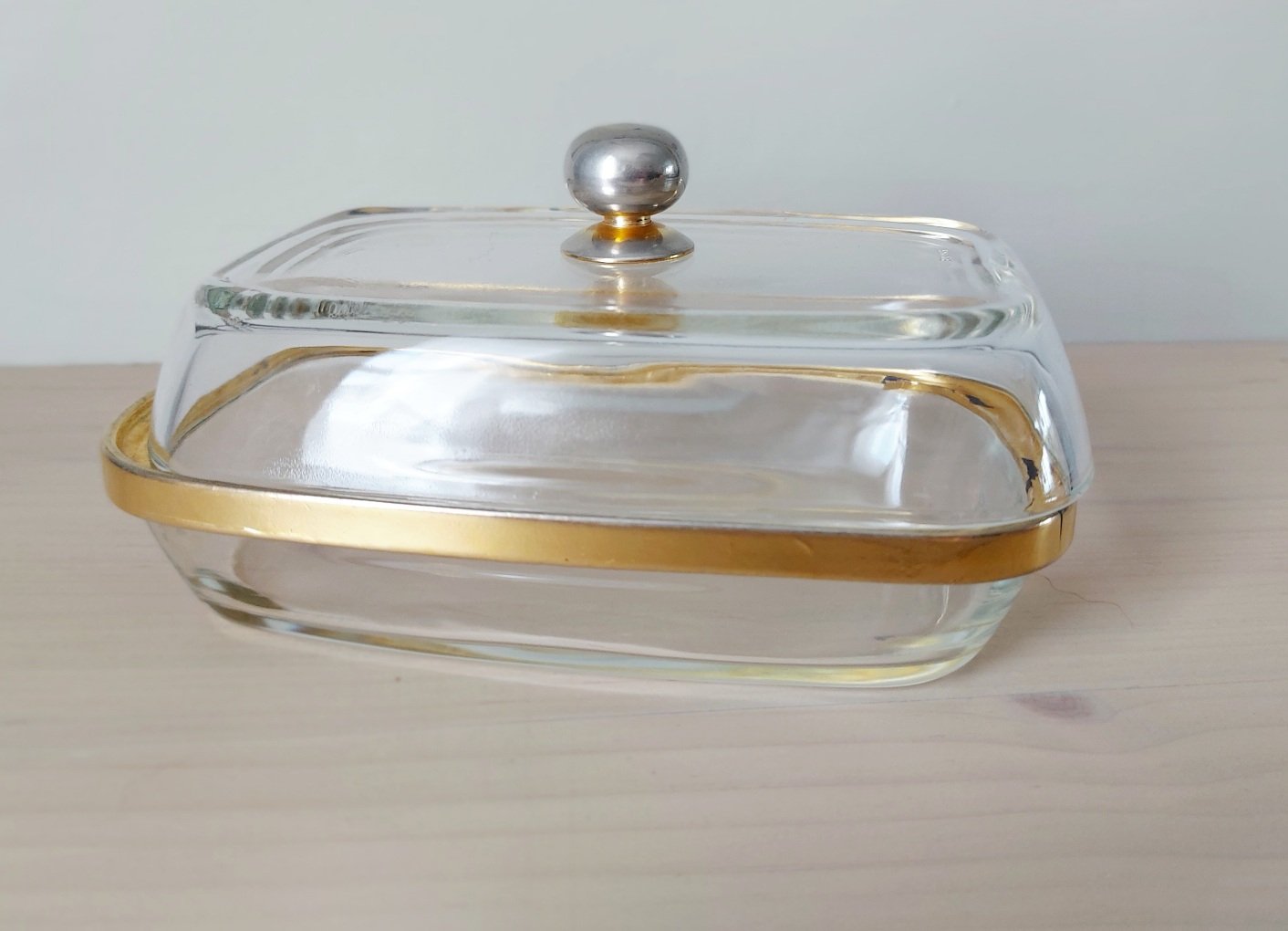 Clear glass butterdish - 1