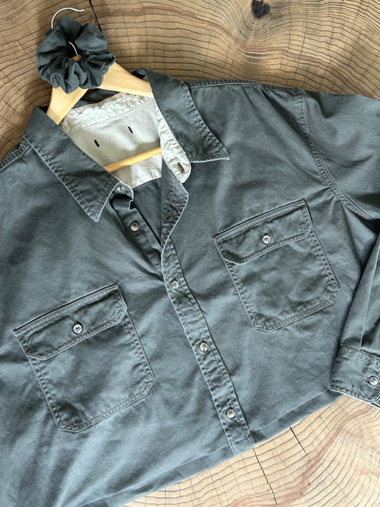 the dark olive button down set - 1