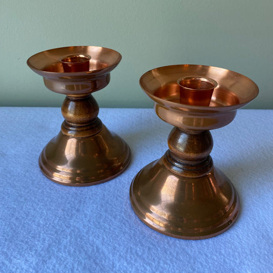 Pair of Copper and Wood Candlesticks - 1