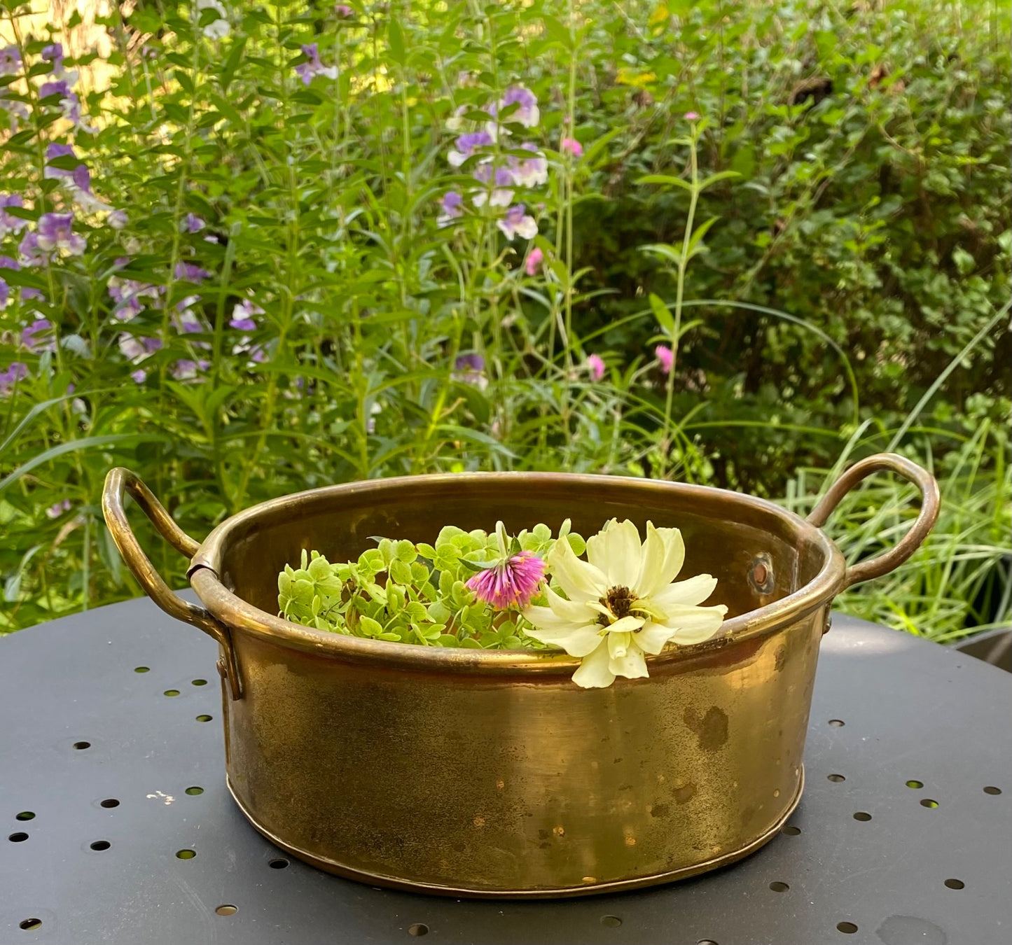 Brass Planter with Flower Frog - 1