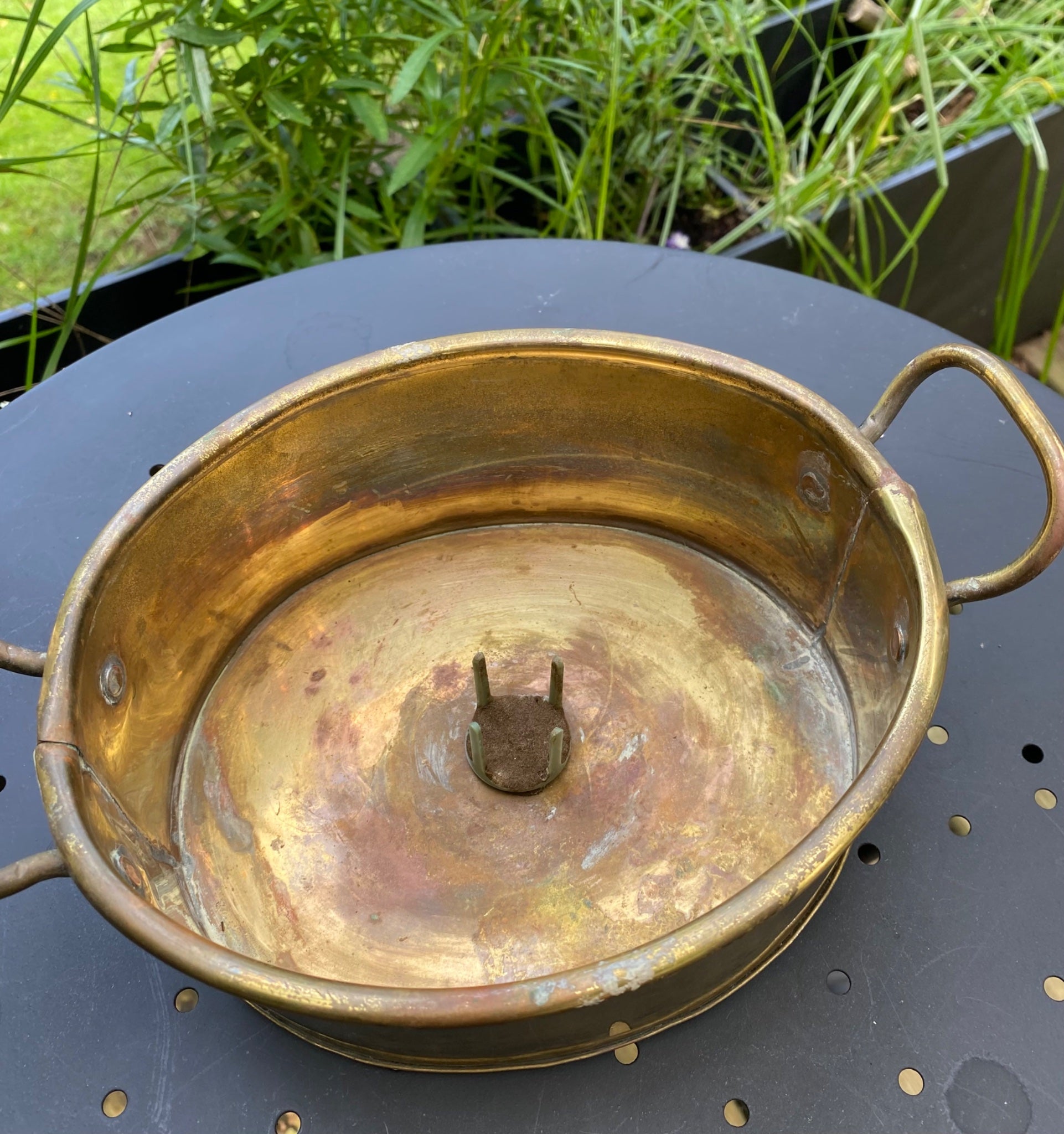 Brass Planter with Flower Frog - 3