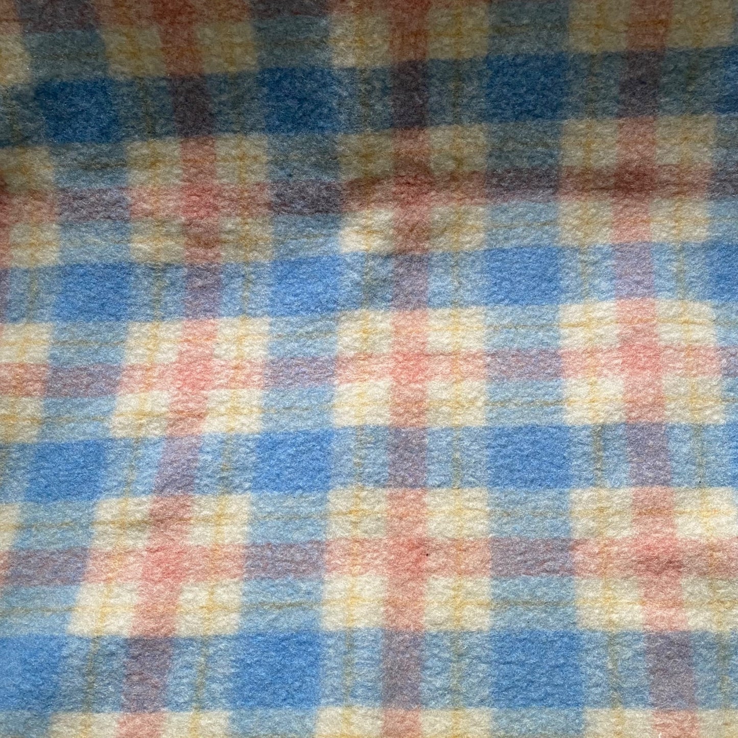 Blue & Pink Plaid Wool Blanket - 1