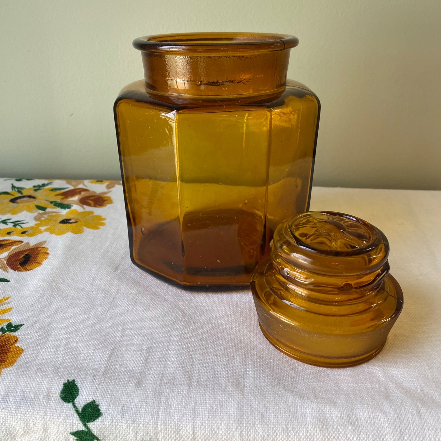 Amber Glass Lidded Jar  - 2