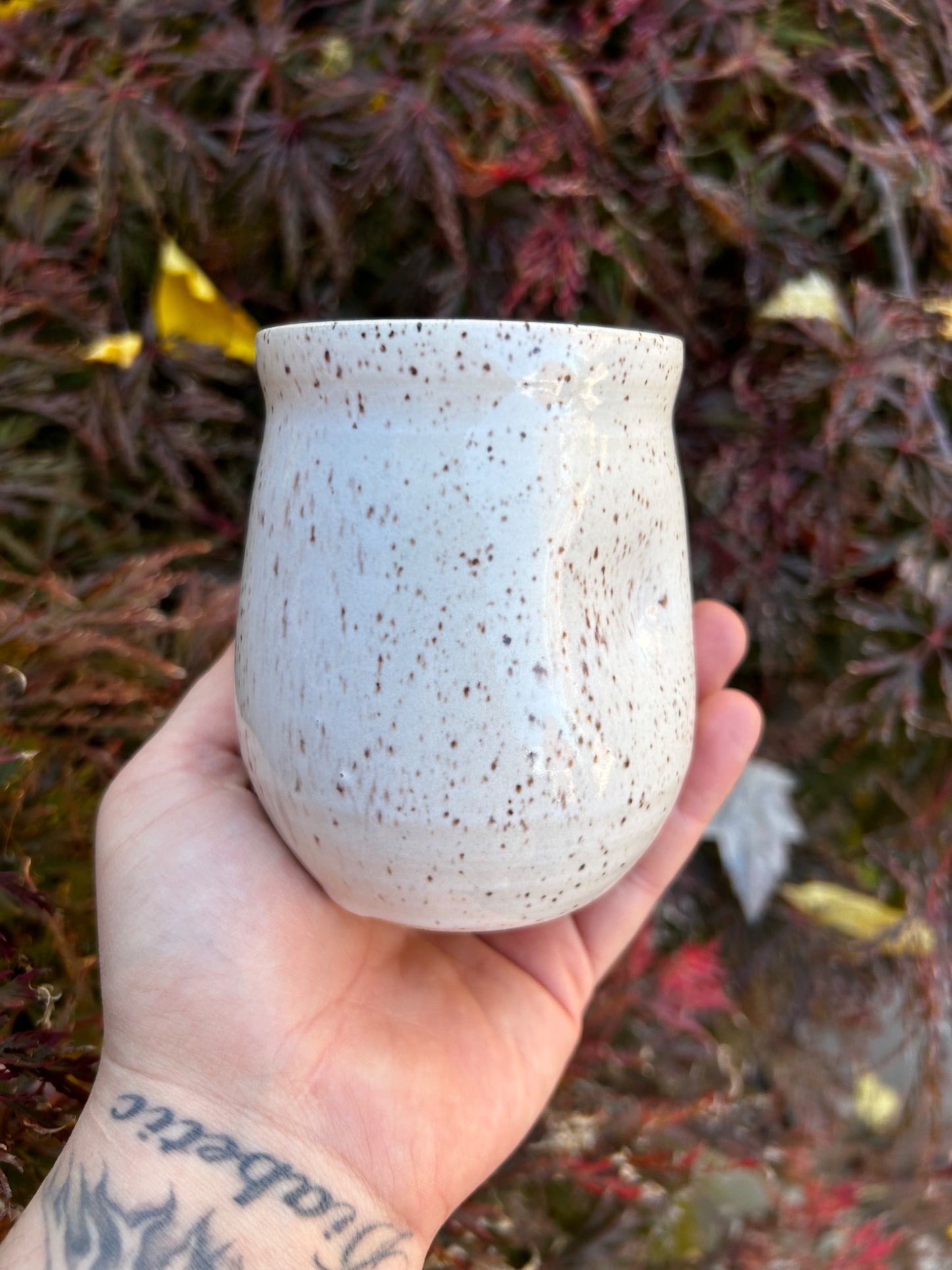 Double Dimpled White Speckled Handle-less Cup - 1