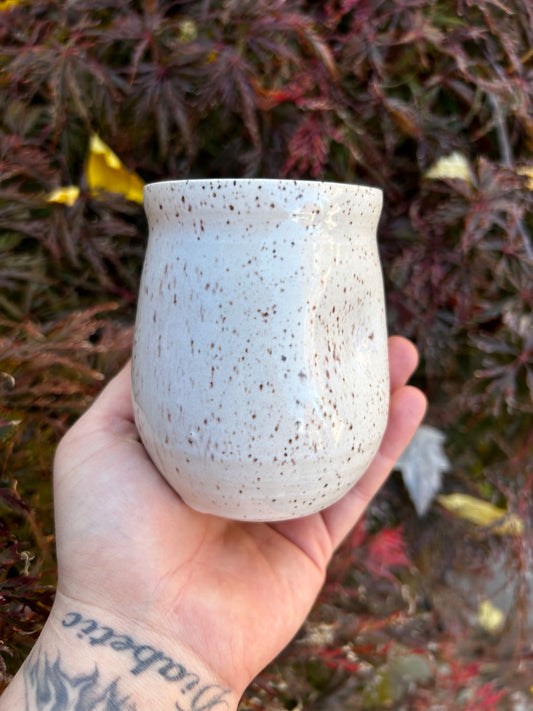 Double Dimpled White Speckled Handle-less Cup - 1